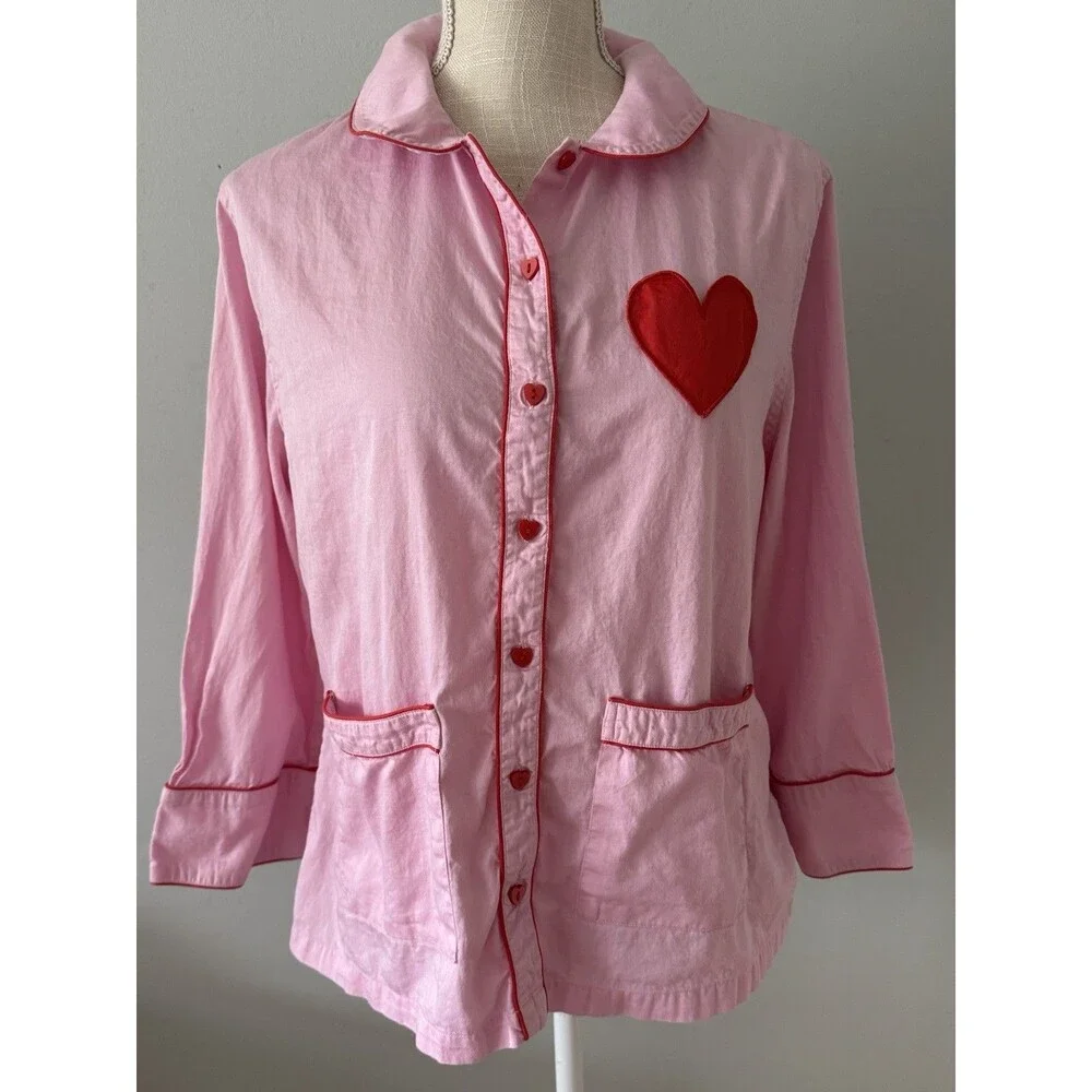 LAKE x Atlantic-Pacific Margot Pajama Top with Heart Applique Size Medium